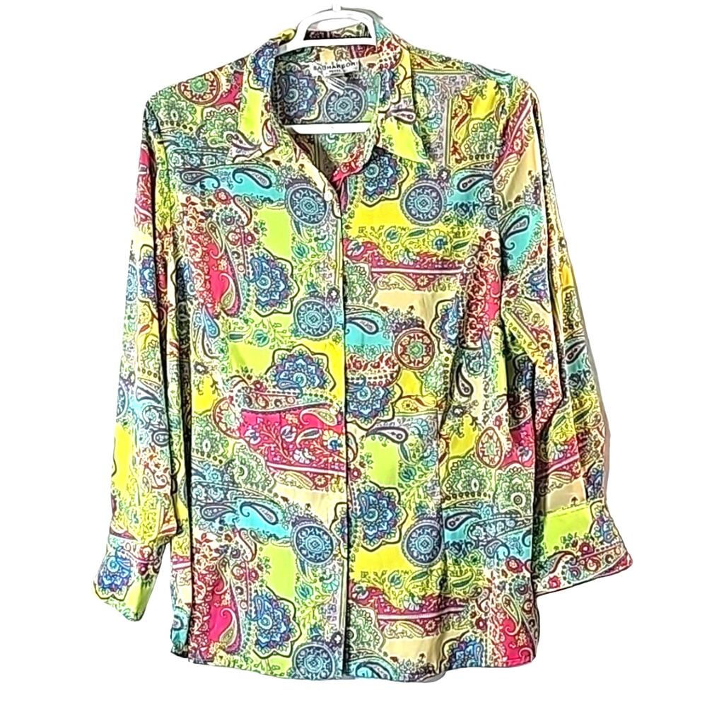 Sag Harbor Woman Sz 1X Multicolor Paisley Fairy Art to Wear Business Casual Top